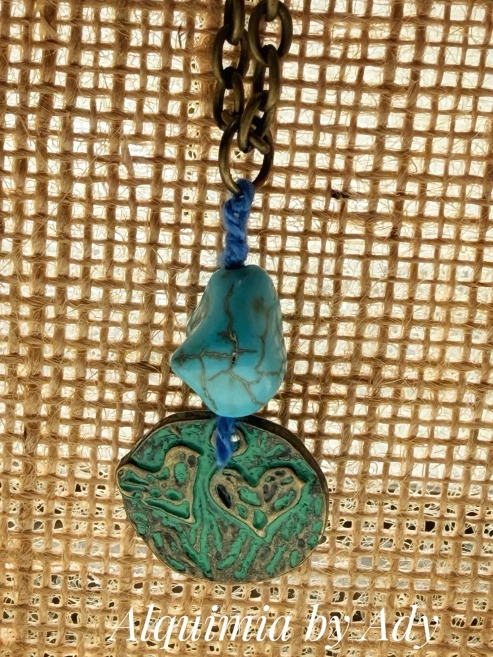 Turquoise & Antique Gold Heart Medallion Necklace